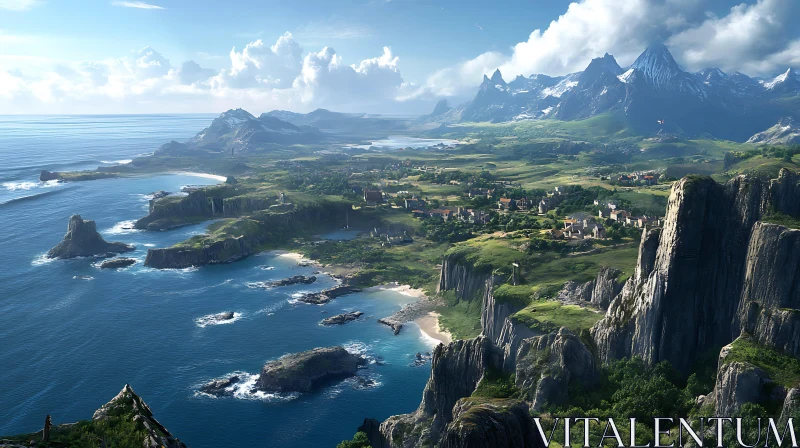 Majestic Coastal and Mountainous Scenery AI Image