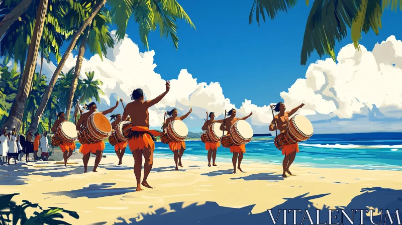 Cultural Dance on Island Shore AI Image