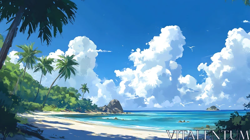 Peaceful Tropical Beach Landscape AI Image