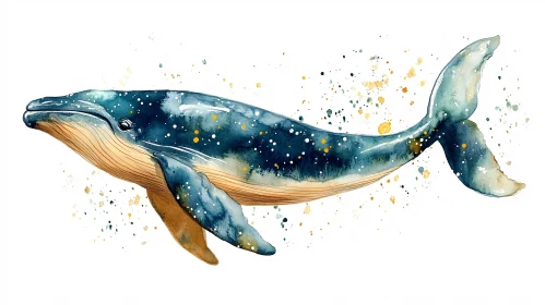 Majestic Blue Whale Watercolor Art