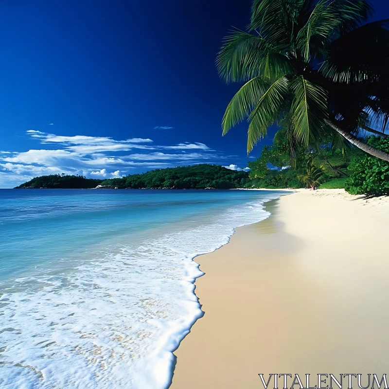 Tropical Beach Escapade with Palm Trees AI Image