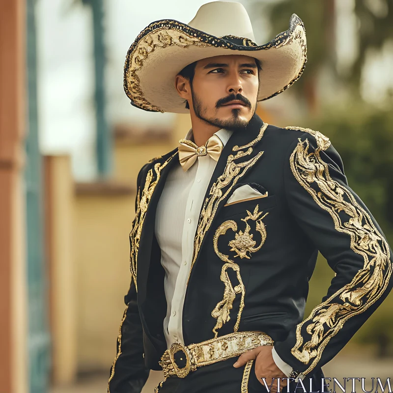 Stylish Man in Embroidered Suit AI Image