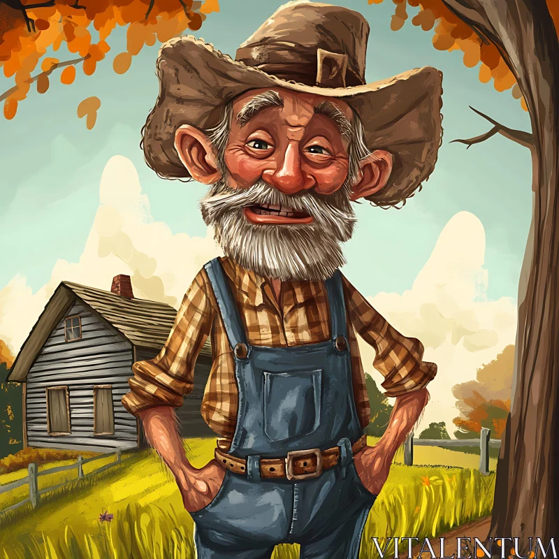 Elderly Farmer Character Art in Autumn AI Image