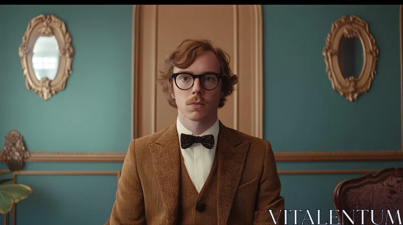 Classic Vintage Portrait of a Young Man in Brown Suit AI Image