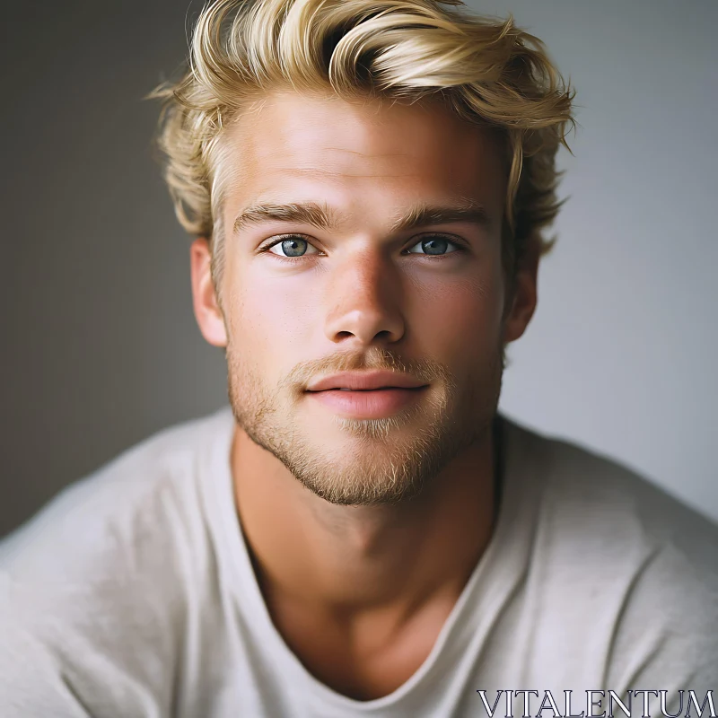 AI ART Blonde Man with Blue Eyes and Casual Look