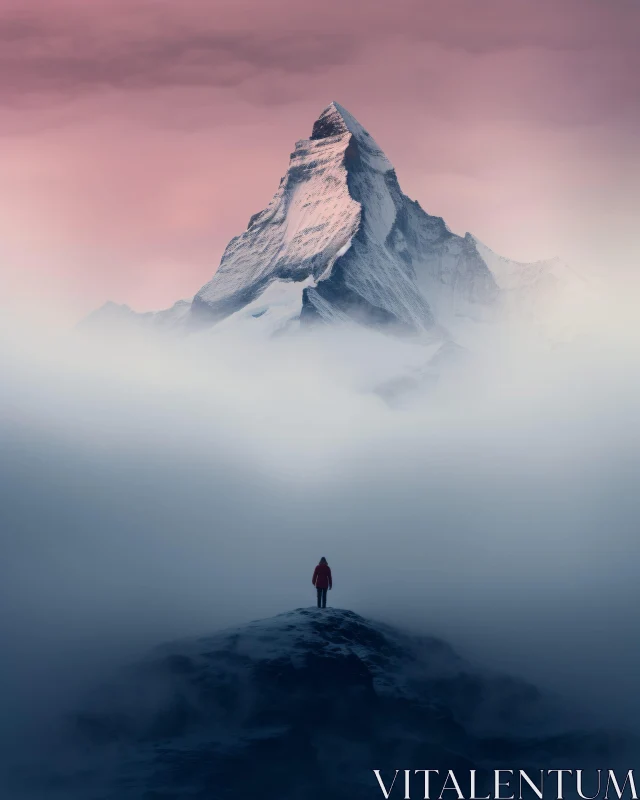 Solitary Figure on a Snowy Summit AI Image