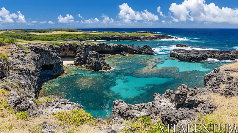 Scenic Island Coast with Turquoise Waters and Cliffs AI Image