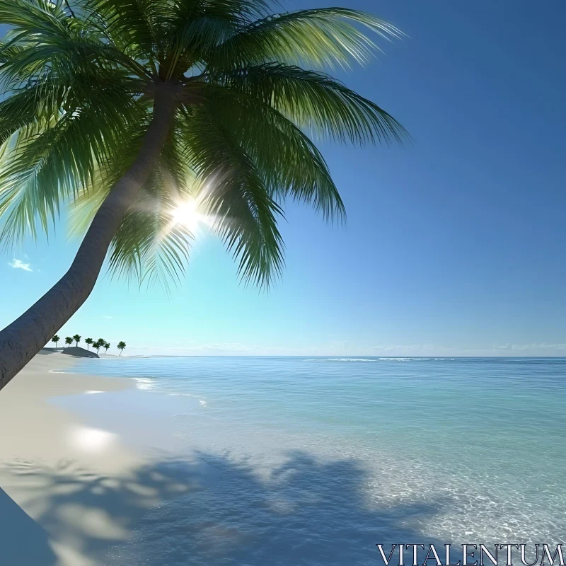 Tropical Paradise with Palm Tree AI Image