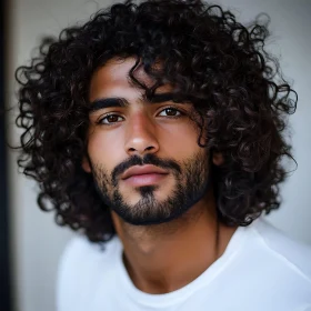 Confident Man with Curly Hair and Neatly Groomed Beard