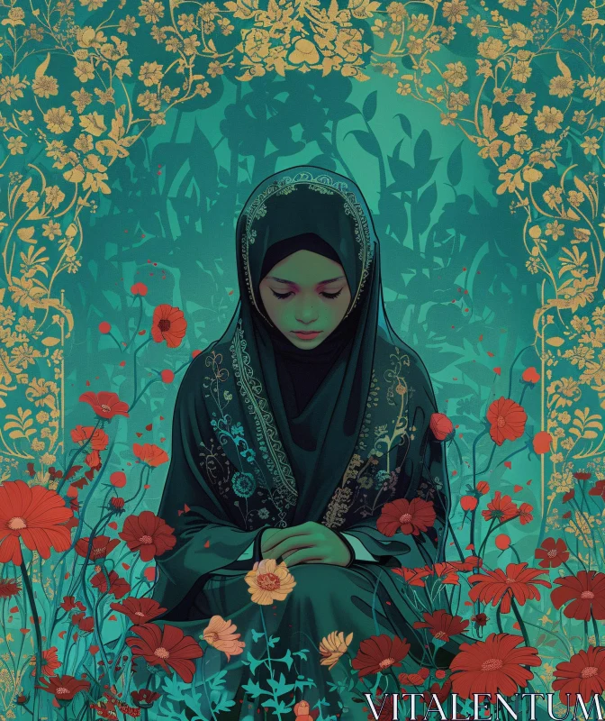 AI ART Ornate Floral Art with Girl