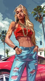 Illustration of Styled Woman in Urban Setting