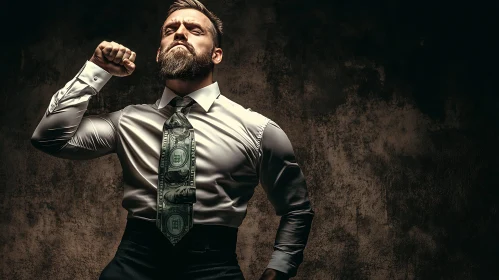 Confident Man with Unique Dollar Bill Tie