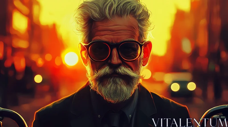 Charming Portrait of a Man in Urban Sunset AI Image