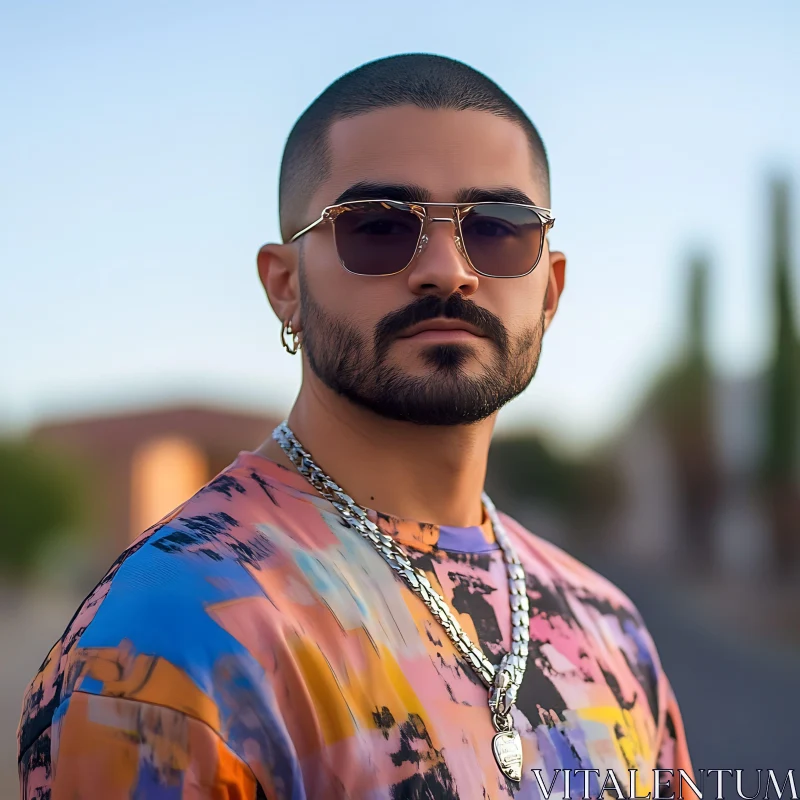 Fashionable Man with Sunglasses and Necklace AI Image