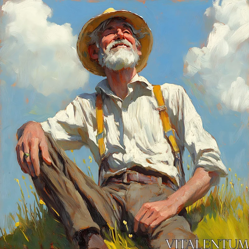 Old Man Enjoying a Sunny Day on a Grassy Field AI Image