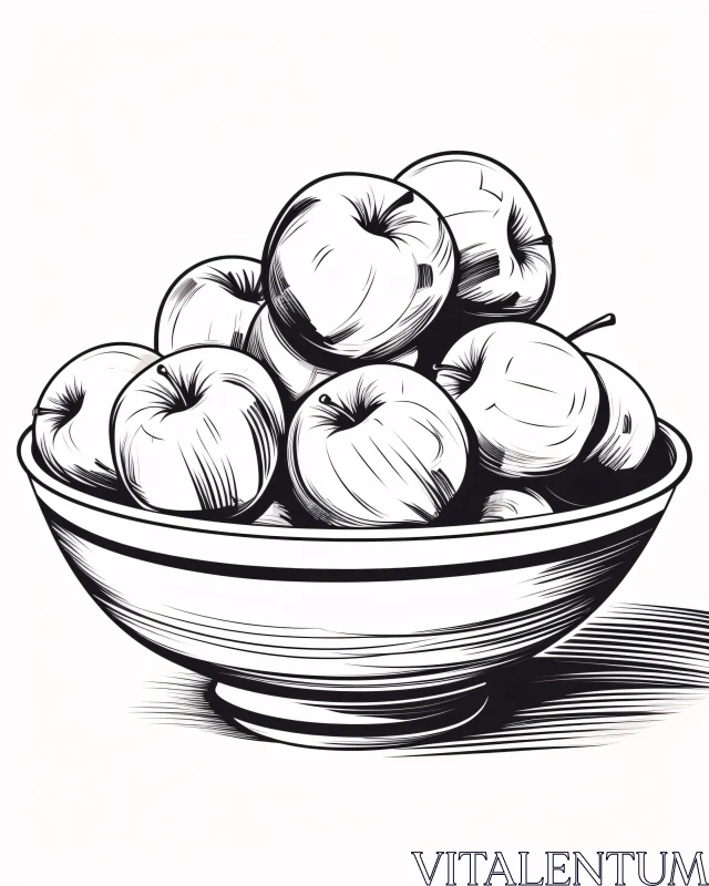 AI ART Monochrome Apple Bowl Illustration