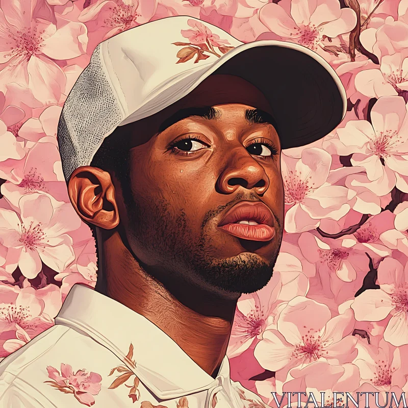 Elegant Man Amidst Pink Floral Background AI Image