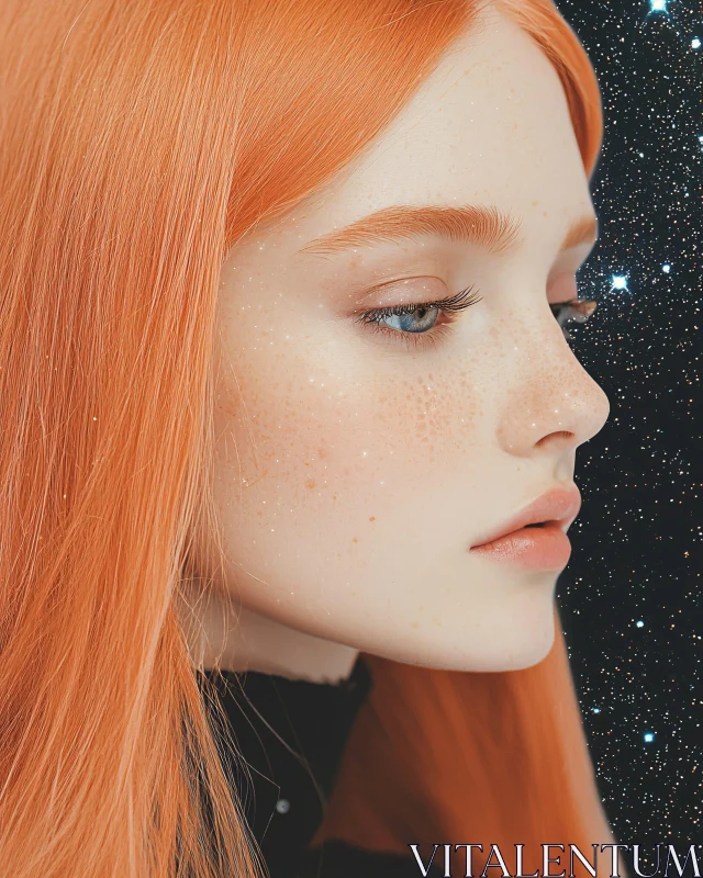 AI ART Freckled Redhead with Starry Backdrop