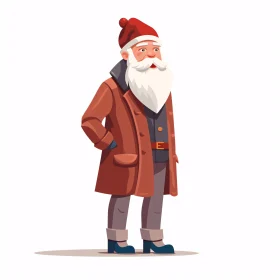 Santa Cartoon Character in Brown Coat