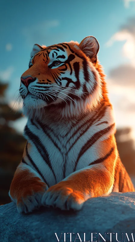 Majestic Tiger on Rock at Sunrise AI Image