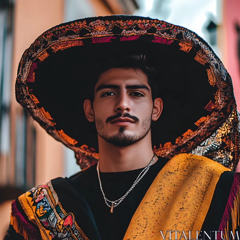 Portrait of a Man in Traditional Mexican Sombrero AI Image