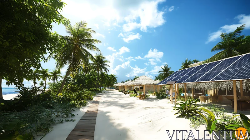 Island Paradise with Solar Energy AI Image