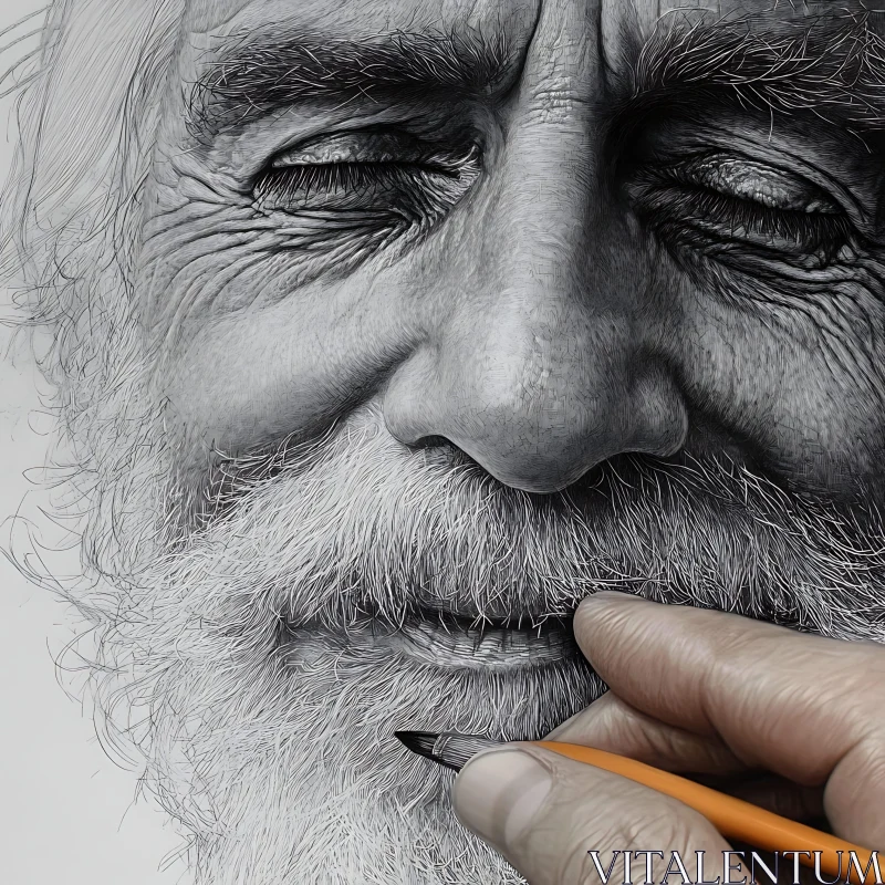 Detailed Black and White Elderly Man Drawing AI Image