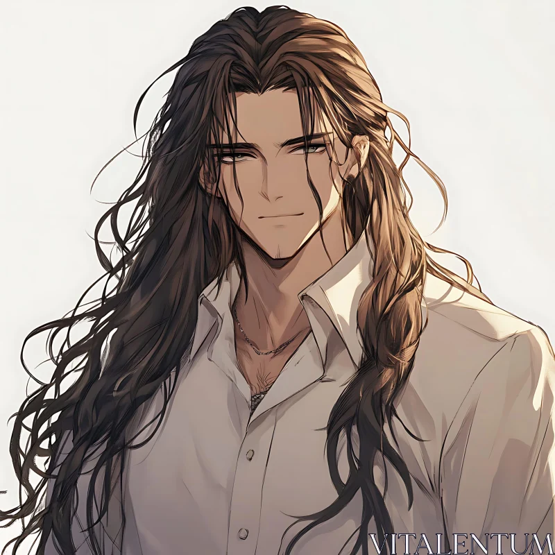 Anime Portrait of a Long-Haired Male AI Image