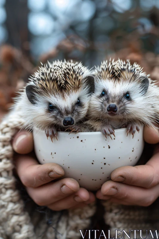 AI ART Hedgehogs Snuggled in Cup