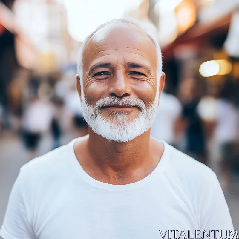 Elderly Man with White Beard in City AI Image