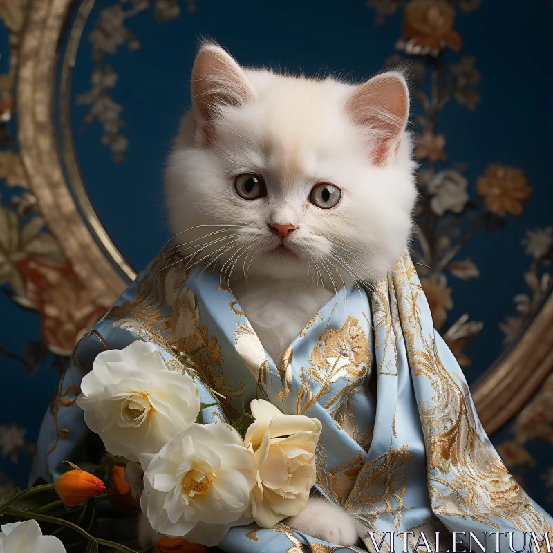 AI ART Ornate Kitten in Silk Drapery