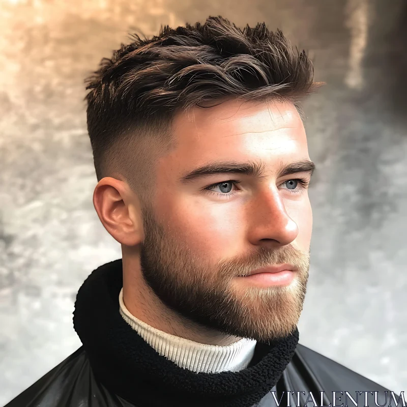 Groomed Man with Fashionable Hair and Beard AI Image