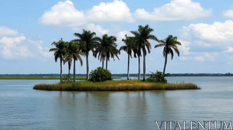 Palm-Tree Covered Island in Tranquil Waters AI Image