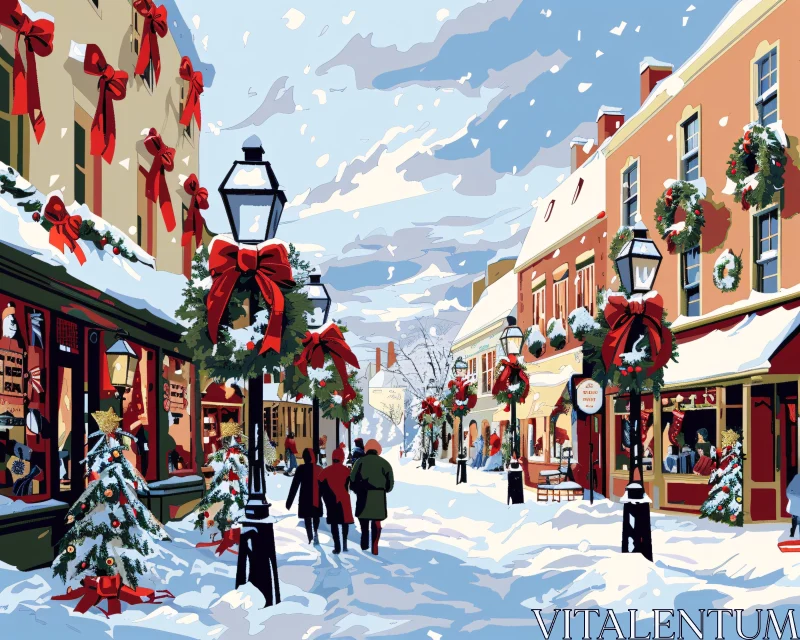 AI ART Festive Street Scene with Snow and Holiday Cheer