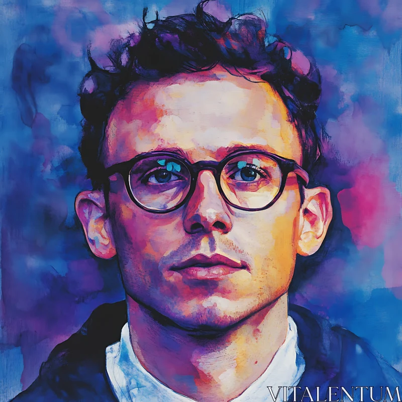 Expressive Man with Glasses in Vivid Colors AI Image