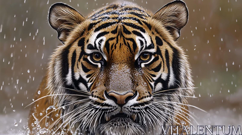 Tiger Gaze in the Rain AI Image