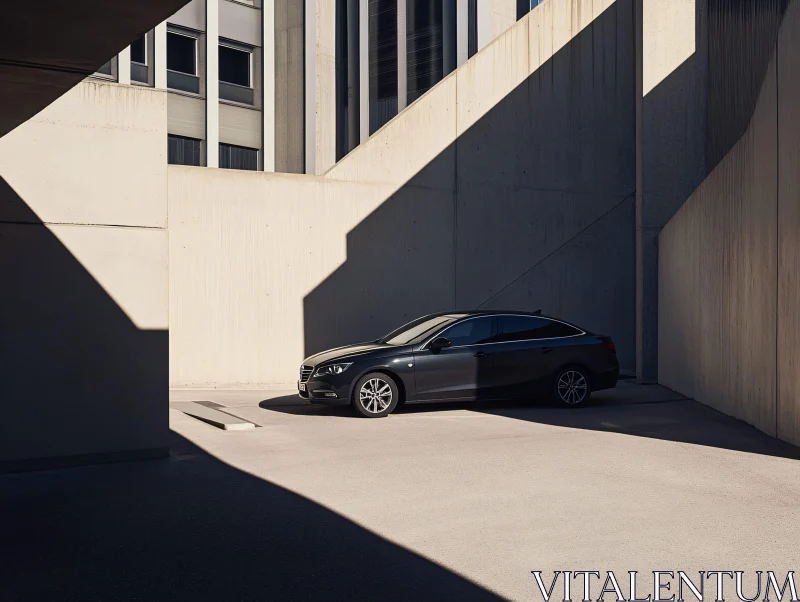 Sleek Car in Concrete Shadows AI Image