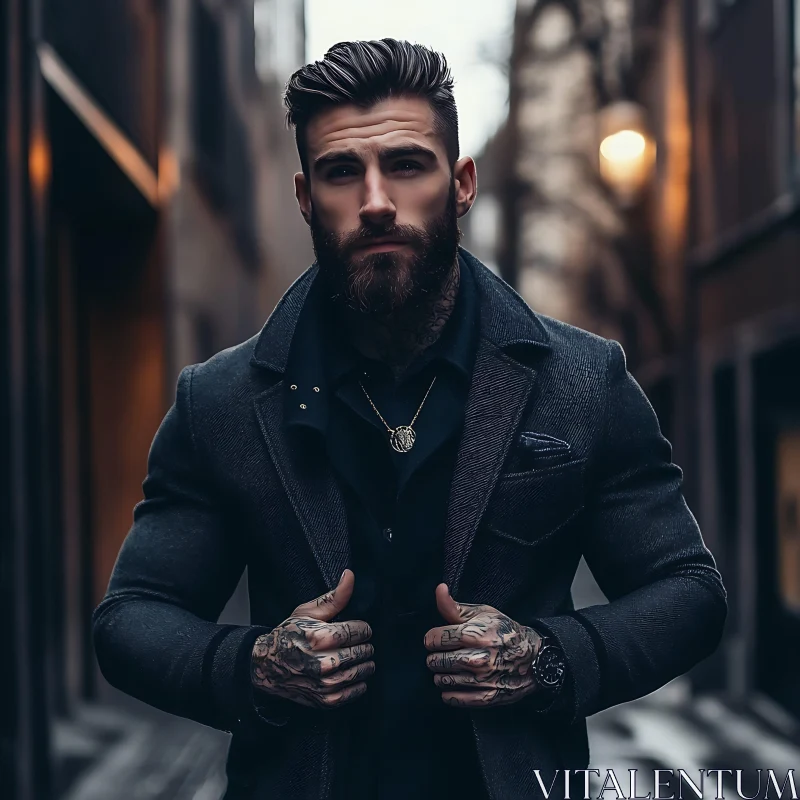 Urban Fashion Portrait of Bearded Man AI Image