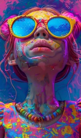 Colorful Pop Art Woman with Sunglasses