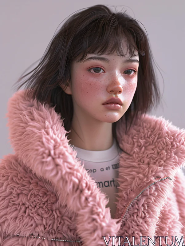 Realistic Female Portrait with Freckles AI Image