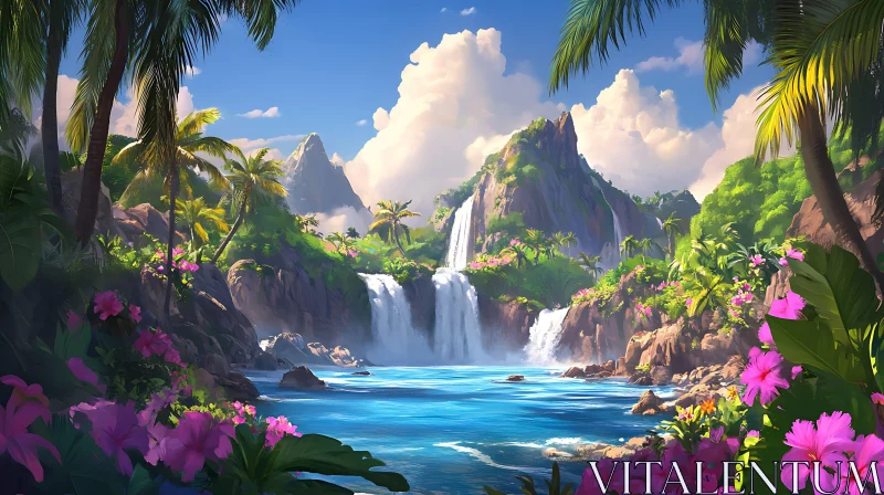 Tropical Paradise Island Landscape AI Image