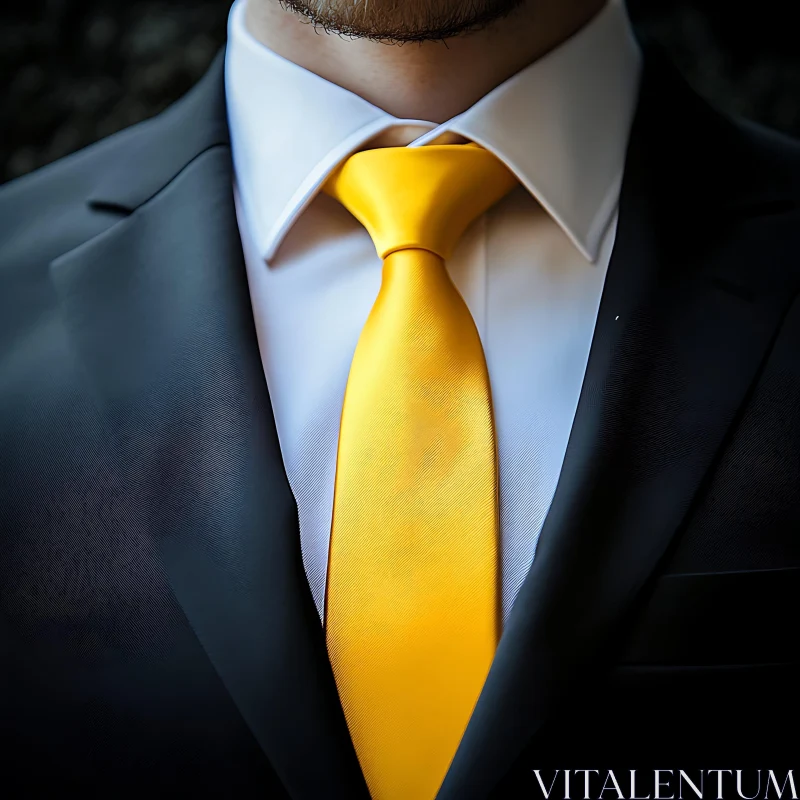 AI ART Sophisticated Black Suit with a Yellow Tie