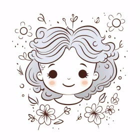 Whimsical Child Face with Flowers