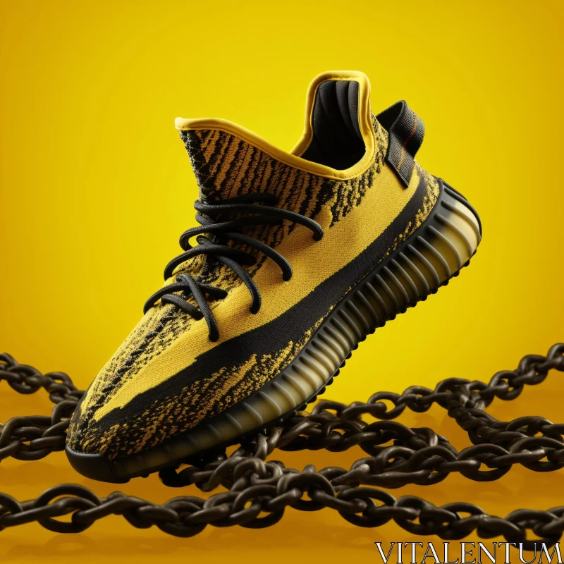 AI ART Modern Yellow Sneaker with Chain Motif