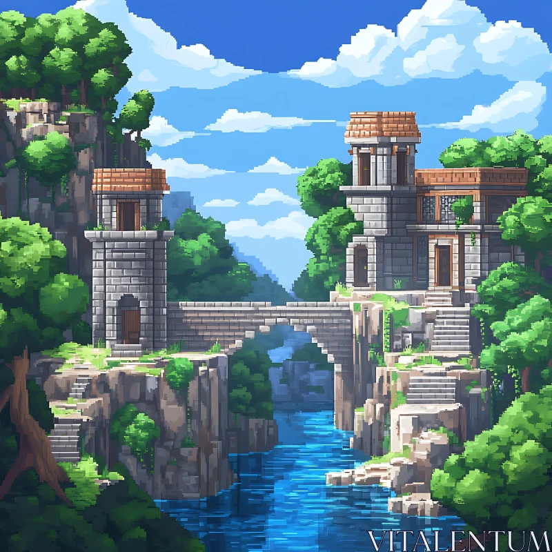 AI ART Tranquil Fantasy Castle Pixel Art