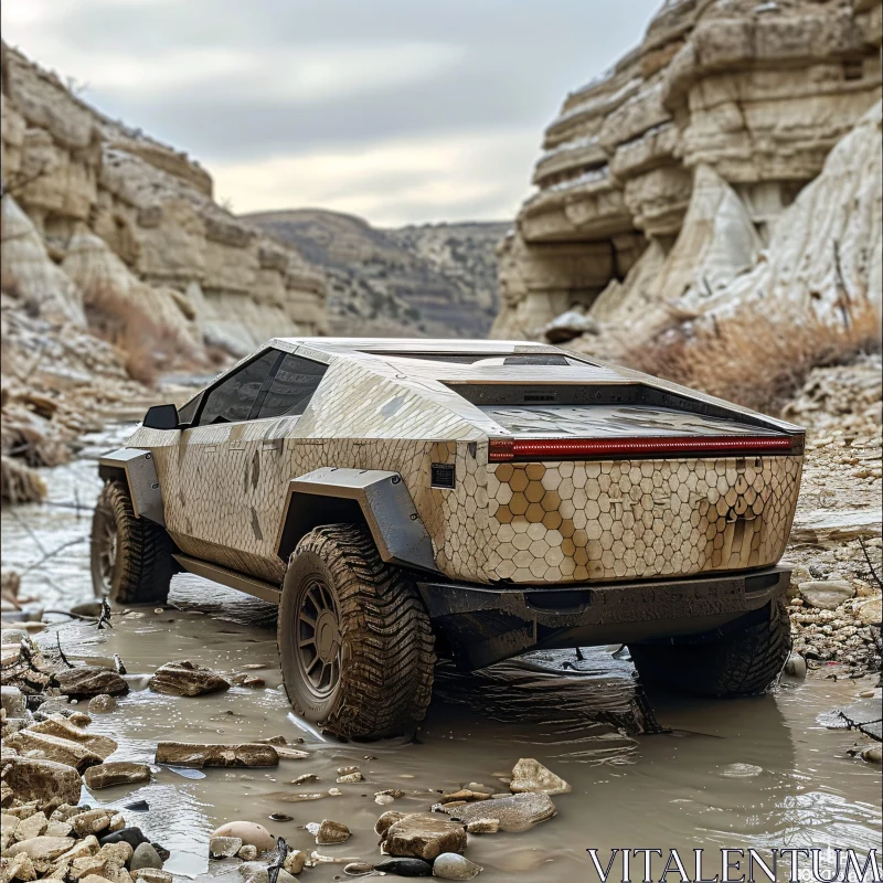 AI ART Camouflaged Vehicle in Desert Terrain