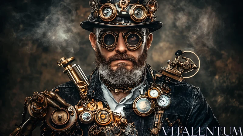 Steampunk Enthusiast with Mechanical Gadgets AI Image