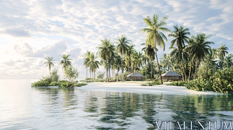 Serene Island Getaway with Beach and Palm Trees AI Image