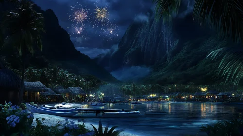 Nighttime Fireworks in Tropical Paradise