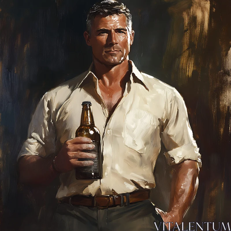 Man Holding Beer Bottle Painting AI Image